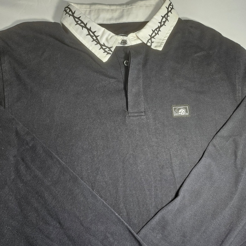 Lurking Class Sketchy Tank Mens Black Barbed Wire Collar Rugby Shirt Medium